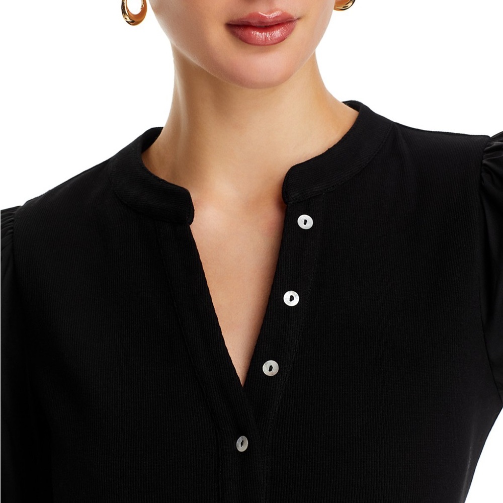 Small Black Puff Sleeve Henley Blouse New With Tags - Picture 3 of 6